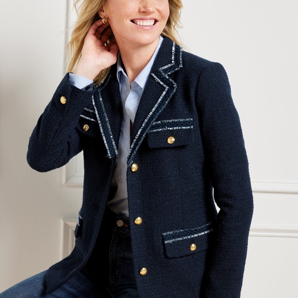 Talbots Contrast Trim Tweed Jacket, Blue — NWT